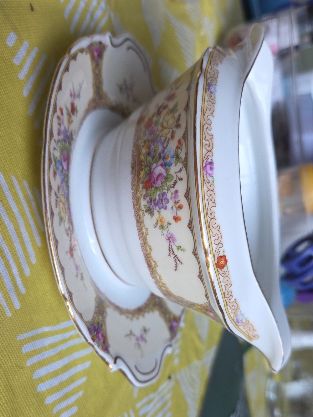 Porcelain Floral Creamer with Gold Trim - White Multicolor
